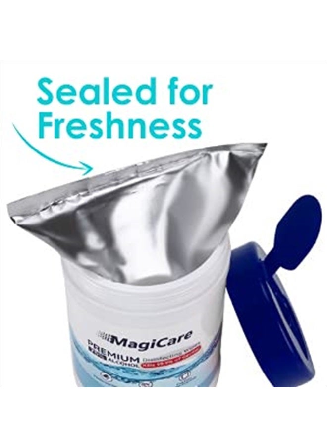 MagiCare 75% Alcohol Hand Sanitizing Wipes (2 Canisters) - Unscented, Disposable Large Alcohol Wipes - Home, Travel, Classroom, Camping - 2, 100ct Canisters (200pcs)