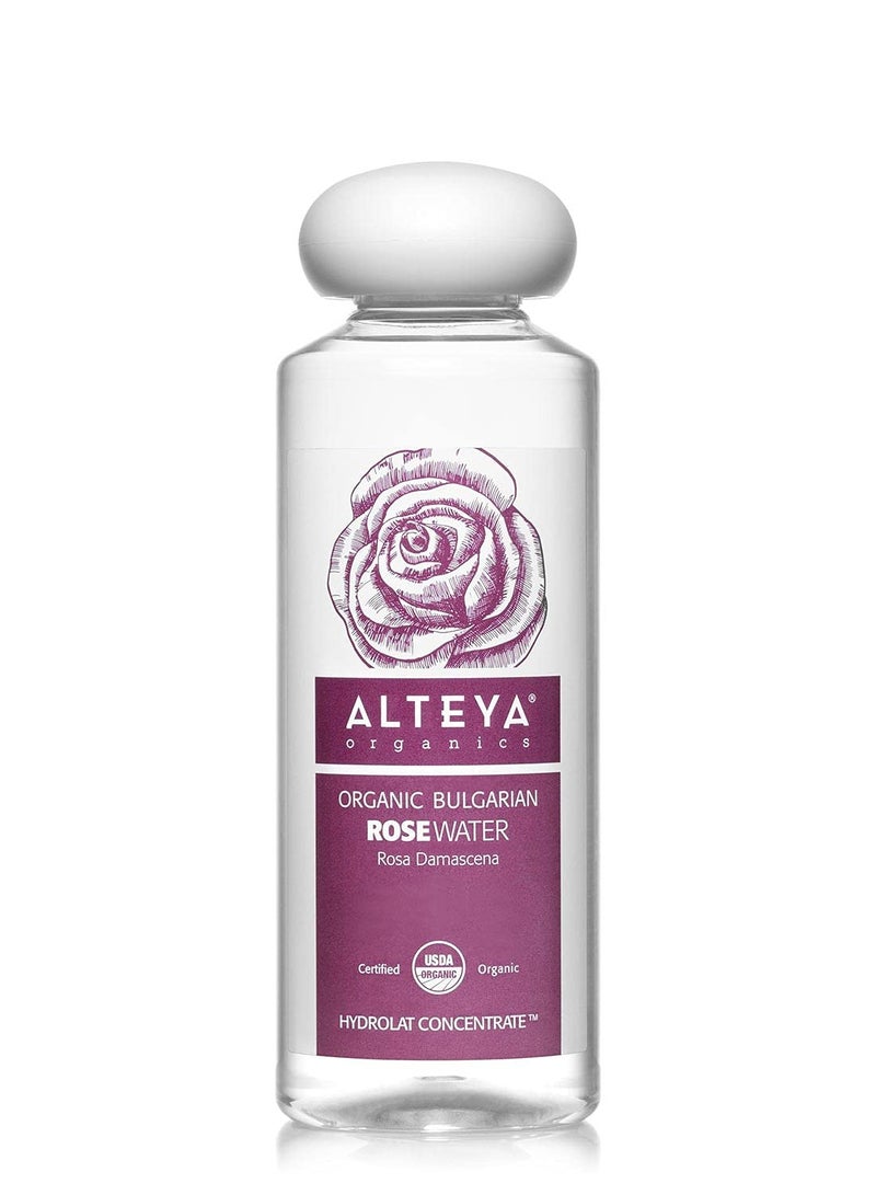 Alteya Organics Rose Water USDA Certified Organic Facial Toner, 8.5 Fl Oz/250mL Pure Bulgarian Rosa Damascena Flower Water, Award-Winning Moisturizer BPA-Free Bottle with Reducer