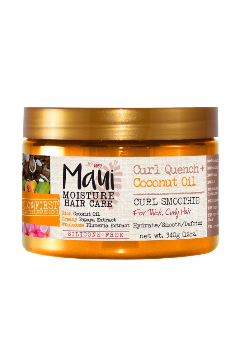 Maui Moisture Curl Quench + Coconut Oil Hydrating Curl Smoothie, Creamy Silicone-Free Styling Cream for Tight Curls, Braids, Twist-Outs & Wash & Go Styles, Vegan & Paraben-Free, 12 Ounce