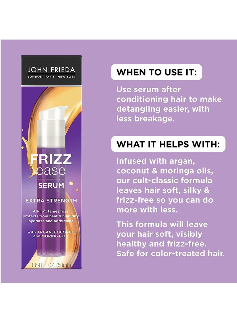 John Frieda Frizz Ease Extra Strength Hair Serum, Nourishing Hair Oil for Frizz Control, Heat Protectant with Argan & Coconut Oils, 1.69 fl oz