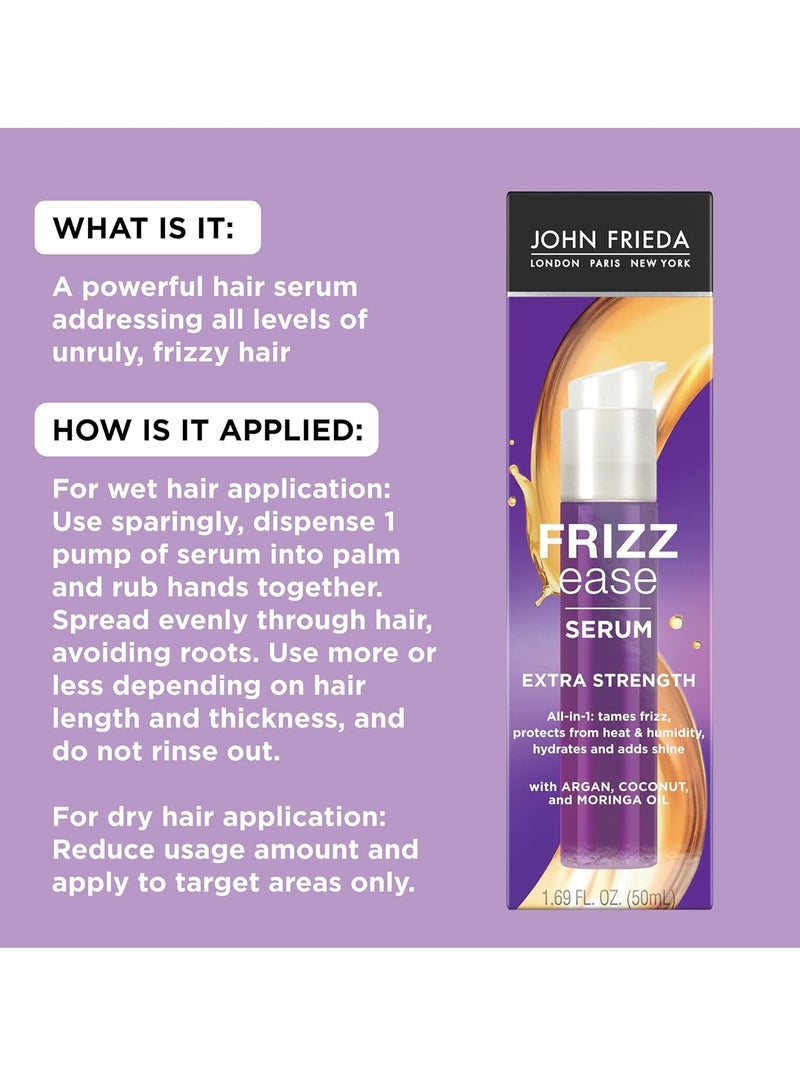 John Frieda Frizz Ease Extra Strength Hair Serum, Nourishing Hair Oil for Frizz Control, Heat Protectant with Argan & Coconut Oils, 1.69 fl oz