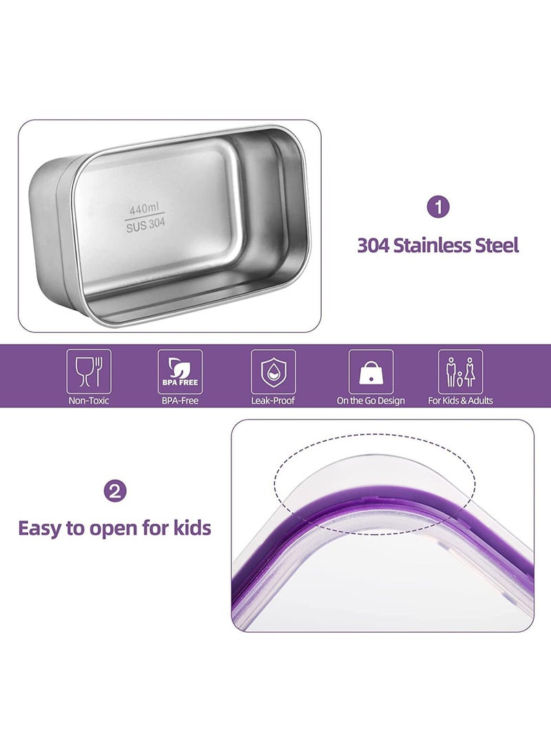 Stainless Steel Lunch Box for Kid School,Insulated Bento Lunch Box with Tableware & Bag,720ML 3 Compartment Divided Lunch Containers with Lids,Leakproof | BFA Free | Dishwasher Safe (Purple)
