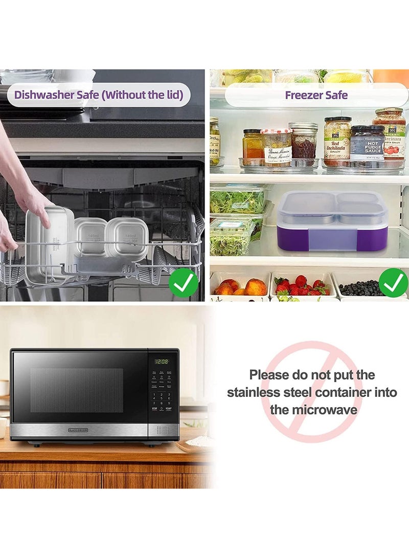 Stainless Steel Lunch Box for Kid School,Insulated Bento Lunch Box with Tableware & Bag,720ML 3 Compartment Divided Lunch Containers with Lids,Leakproof | BFA Free | Dishwasher Safe (Purple)