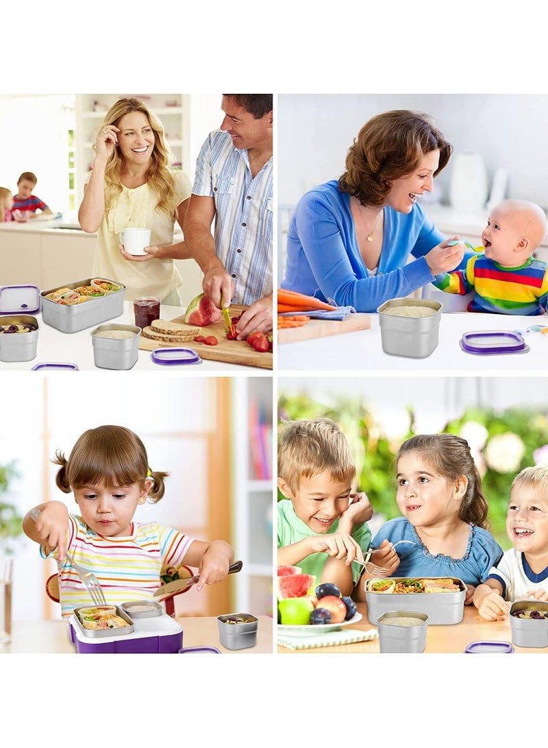 Stainless Steel Lunch Box for Kid School,Insulated Bento Lunch Box with Tableware & Bag,720ML 3 Compartment Divided Lunch Containers with Lids,Leakproof | BFA Free | Dishwasher Safe (Purple)