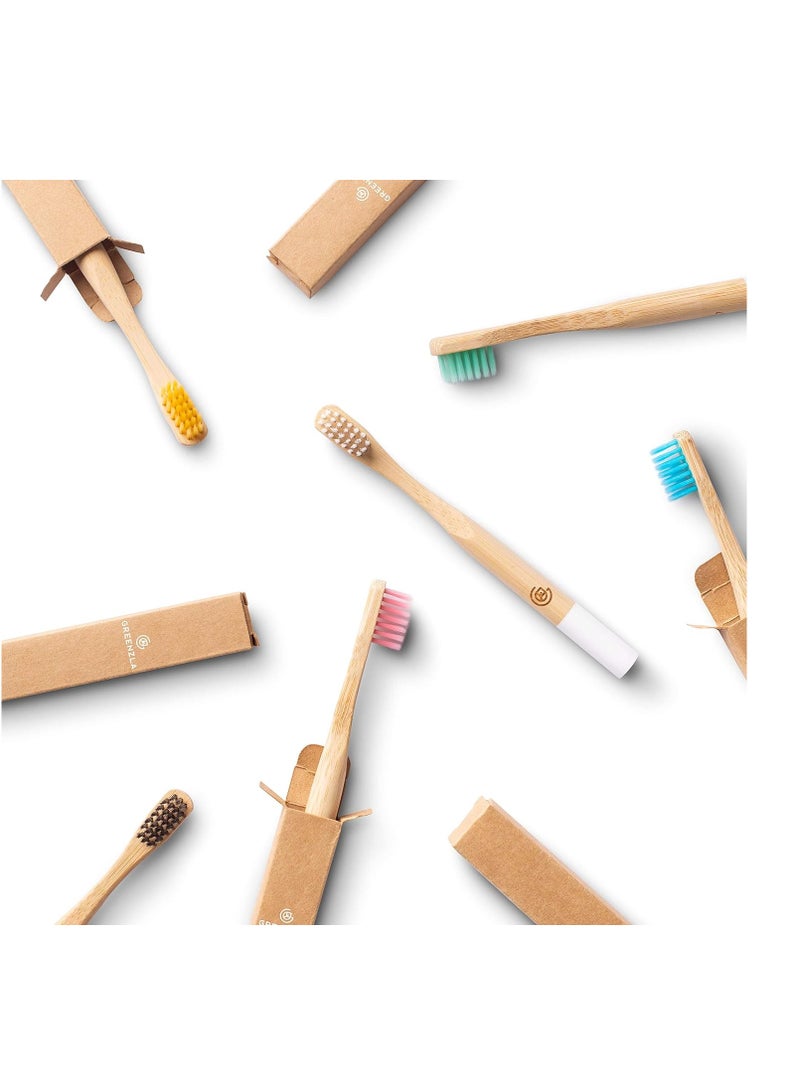 GREENZLA Kids Bamboo Toothbrushes, Natural Toothbrush Set, Soft Bristles, Durable Charcoal Wooden Brushes, Compostable Design for Toddlers and Children, 6 Pack