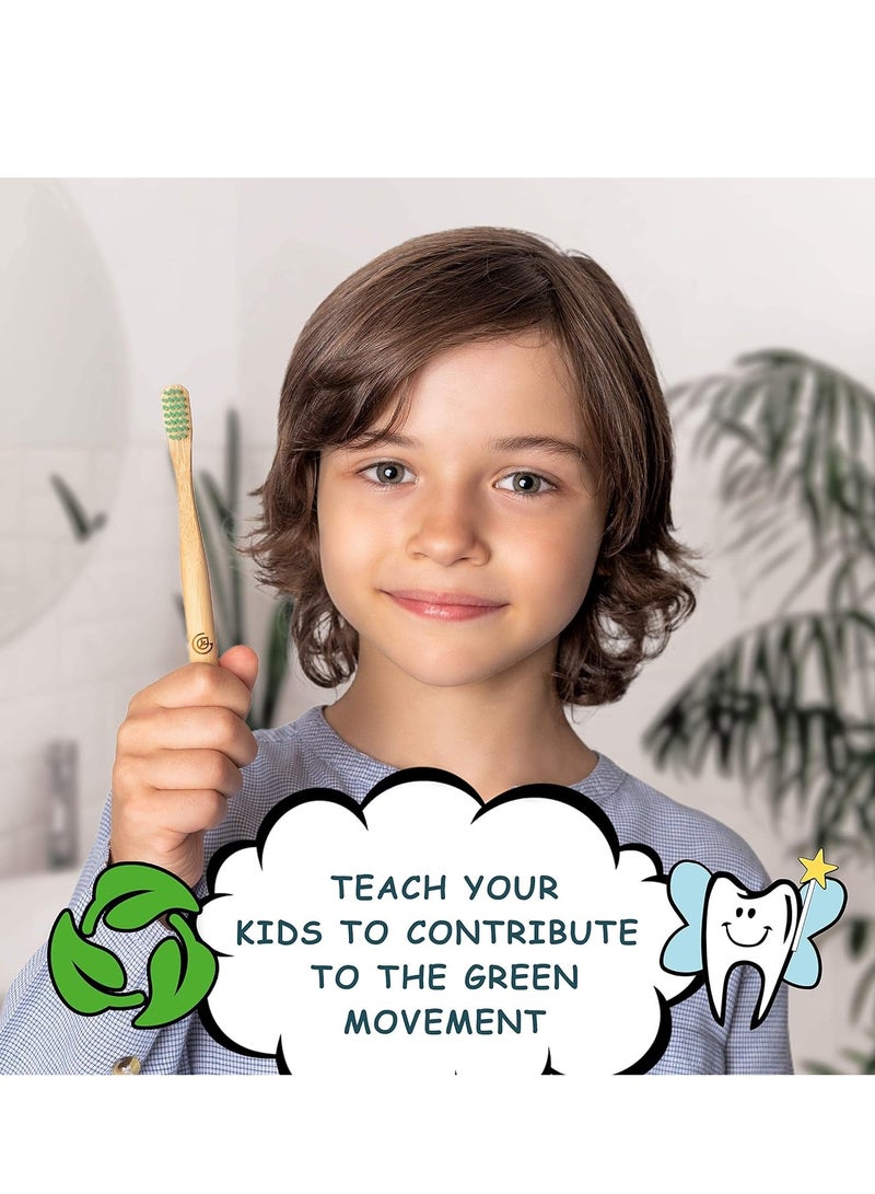 GREENZLA Kids Bamboo Toothbrushes, Natural Toothbrush Set, Soft Bristles, Durable Charcoal Wooden Brushes, Compostable Design for Toddlers and Children, 6 Pack