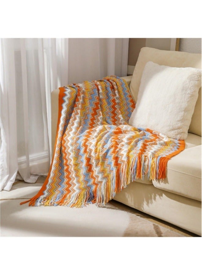 Boho Throw Blanket, Home Decor Stripe Woven Blanket with Tassels, Super Soft Cozy Lightweight Warm for Chair Bed Couch Decorative, Knit Throw Blankets 127x180cm Orange