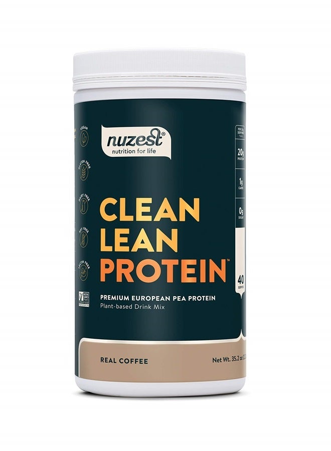Pea Protein Powder - Clean Lean Protein, Premium Vegan Plant Based Protein Powder, Dairy Free, Gluten Free, GMO Free, Naturally Sweetened Protein Shake, Real Coffee, 40 Servings, 2.2 lb