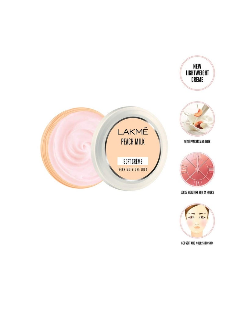 Lakme Peach Milk Soft Creme Moisturizer Lightweight Face Cream  Non Sticky  Locks Moisture For 24 Hours For Soft And Glowing Skin  100 g