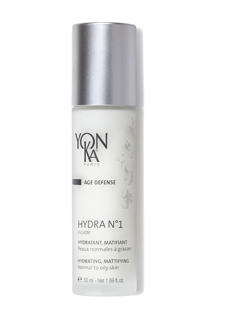 Yon-Ka Hydra No.1 Fluide (50ml) Age Defense Skin Care, Lightweight Mattifying Moisturizer with Hyaluronic Acid and Silica, Normal and Oily Skin, Paraben-Free