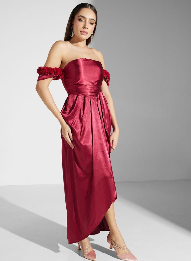 Off-Shoulder Satin Dress