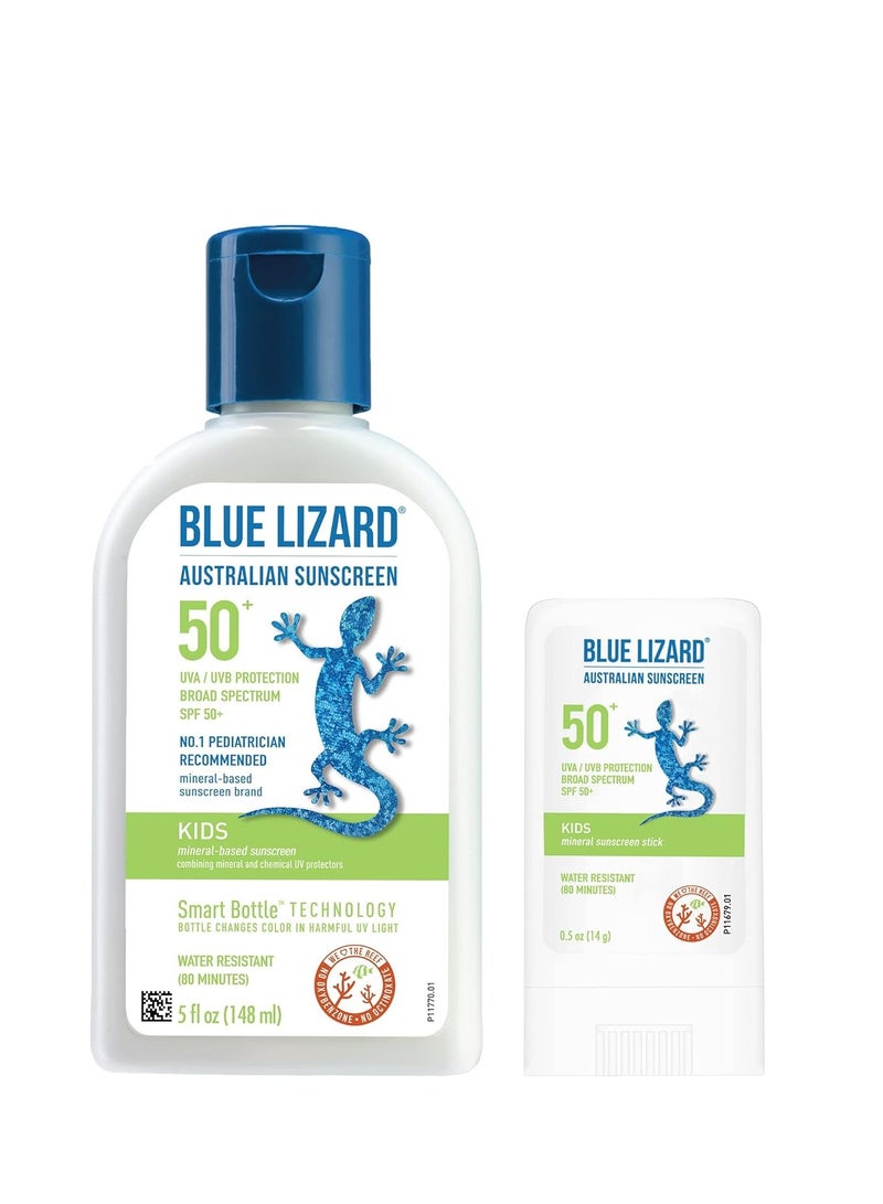 BLUE LIZARD Kids Mineral-Based Sunscreen Lotion and Stick Bundle - SPF 50+ - 5 oz/.5oz.