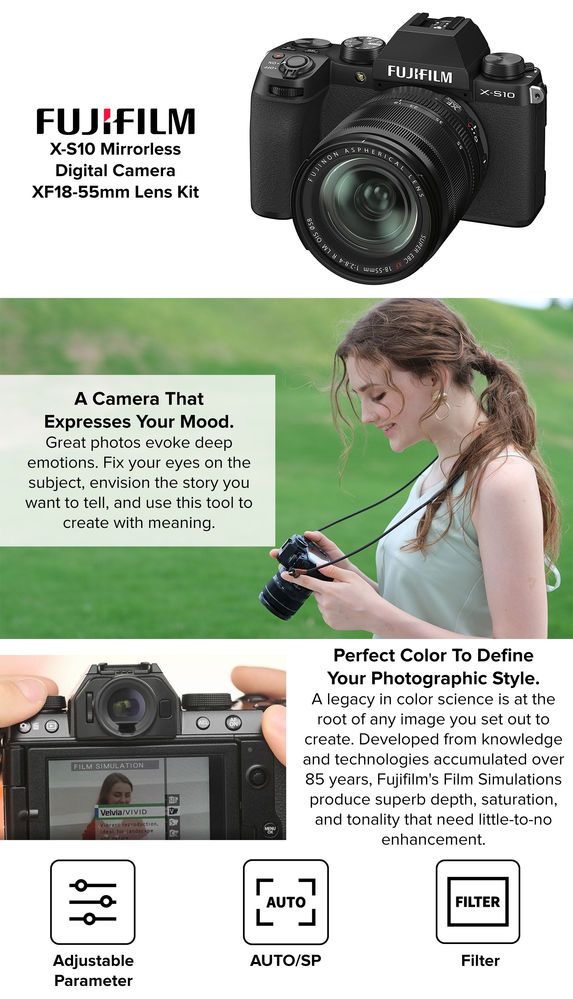 X-S10 Mirrorless Digital Camera XF18-55mm Lens Kit - Black