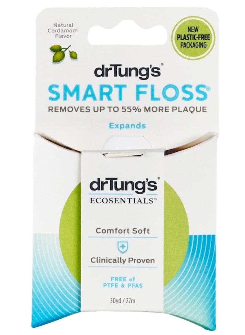 DrTung's Smart Floss - Natural Floss, PTFE & PFAS Free Floss, Gentle on Gums, Expands & Stretches, BPA Free Floss - Natural Dental Floss Cardamom Flavor (Pack of 3)