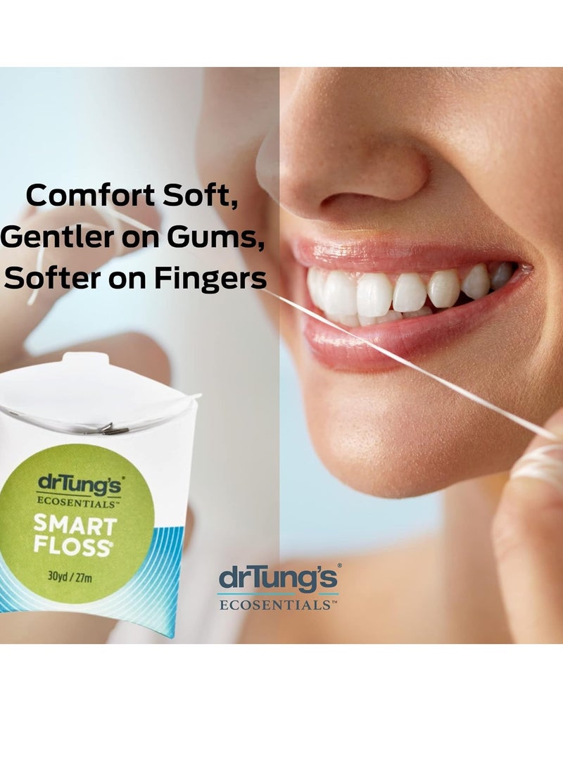 DrTung's Smart Floss - Natural Floss, PTFE & PFAS Free Floss, Gentle on Gums, Expands & Stretches, BPA Free Floss - Natural Dental Floss Cardamom Flavor (Pack of 3)