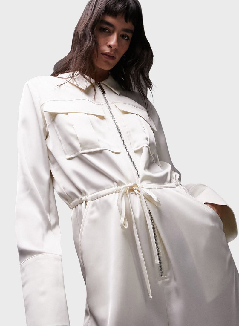 Satin cargo jumpsuit