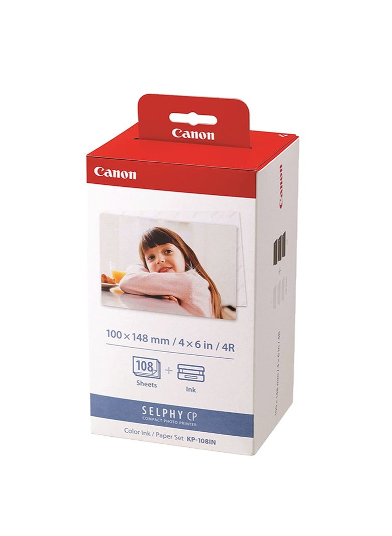 Canon KP-108IN Color Ink Paper Set for Canon Selphy CP910/CP810 Photo Printer, 108 Sheets, White