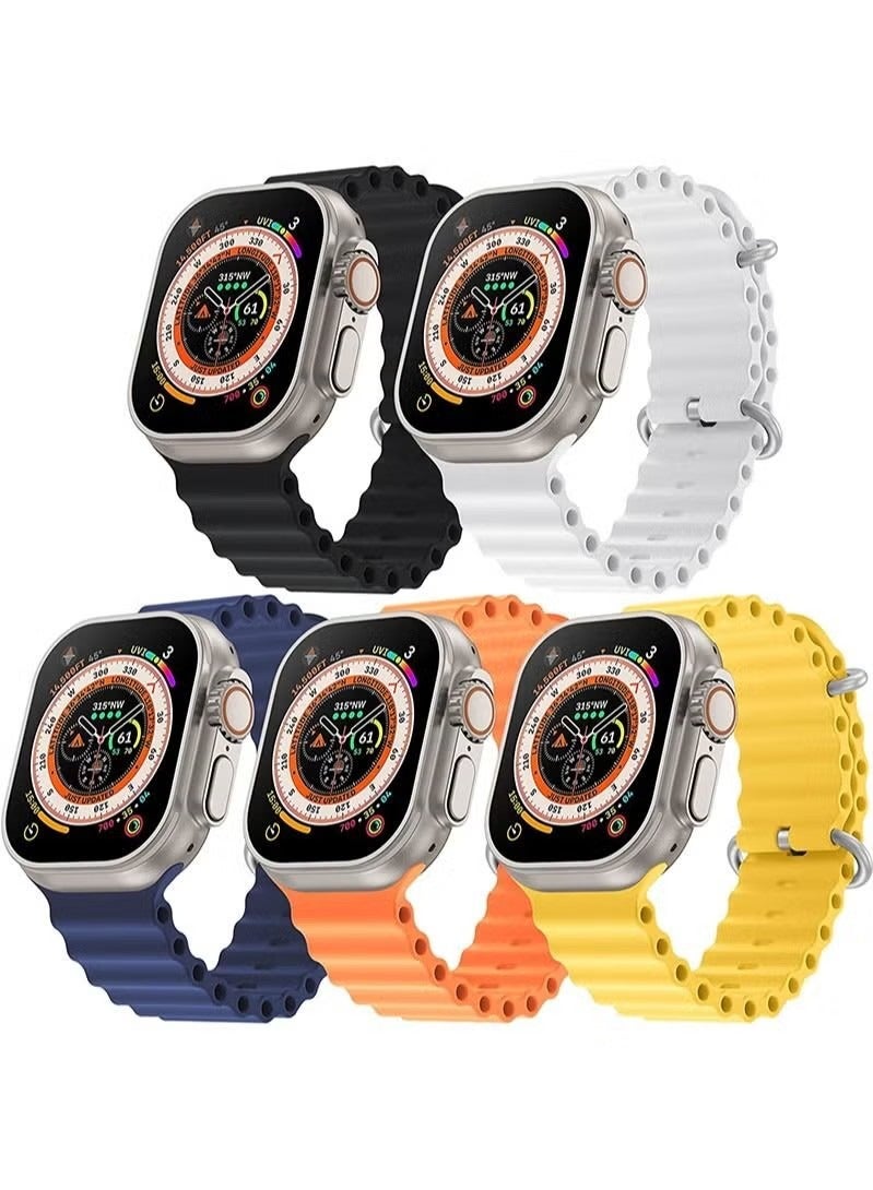 5 Pack Ocean Band Compatible with Apple Watch Ultra Band 49mm 45mm 44mm 42mm Men Women, Soft Silicone Sport Band Replacement Strap for Apple Watch Ultra iWatch Series 8 7 SE 6 5 4 3 2 1