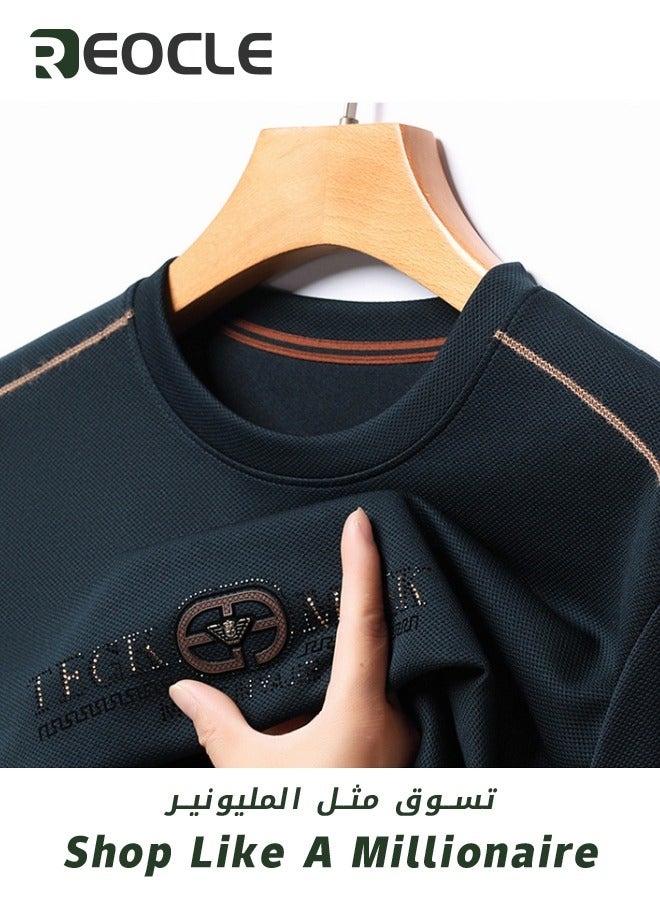 Men's 3D Tailoring Long Sleeve Shirt Fashion Korean Style Sweatshirt Casual Round Neck Top Dark Blue