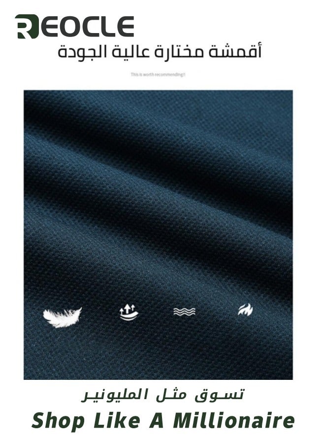 Men's 3D Tailoring Long Sleeve Shirt Fashion Korean Style Sweatshirt Casual Round Neck Top Dark Blue
