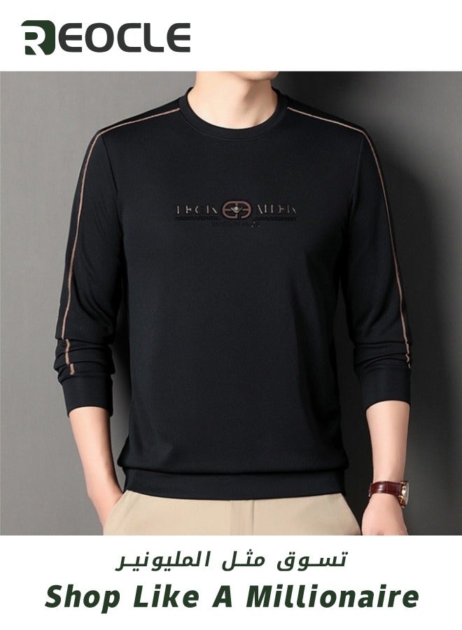 Men's 3D Tailoring Long Sleeve Shirt Fashion Korean Style Sweatshirt Casual Round Neck Top Black