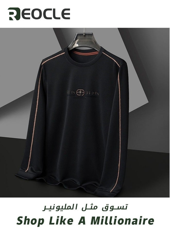 Men's 3D Tailoring Long Sleeve Shirt Fashion Korean Style Sweatshirt Casual Round Neck Top Black