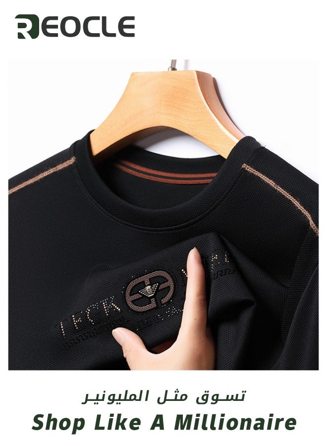 Men's 3D Tailoring Long Sleeve Shirt Fashion Korean Style Sweatshirt Casual Round Neck Top Black