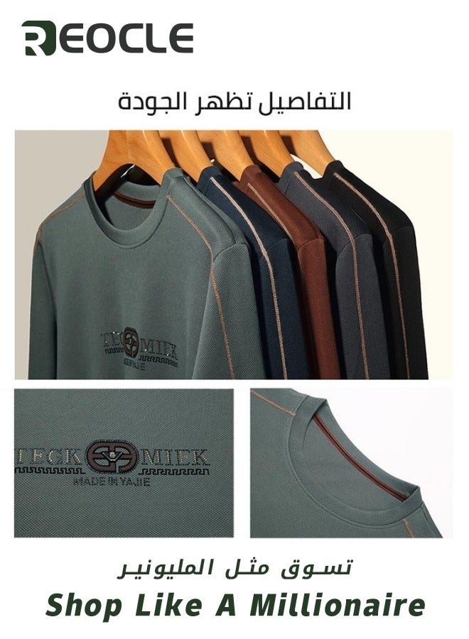 Men's 3D Tailoring Long Sleeve Shirt Fashion Korean Style Sweatshirt Casual Round Neck Top Black