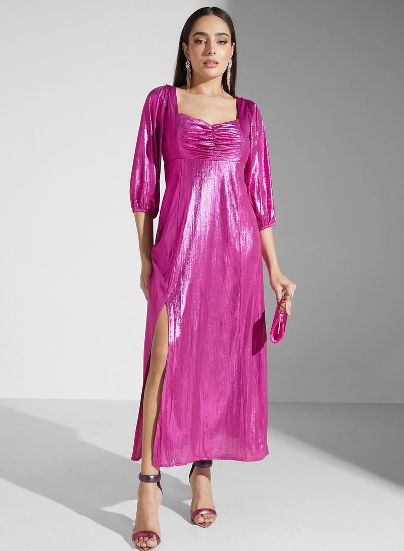 Metallic Ruched Dress