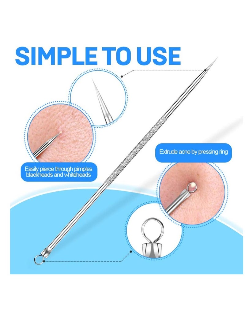 Teenitor Pimple Extractor Acne Treatment Tool Surgical Grade Blackhead Comedone Removal 2-in-1 Popper Tool for Face Nose Blackhead Extractor Tool Silver