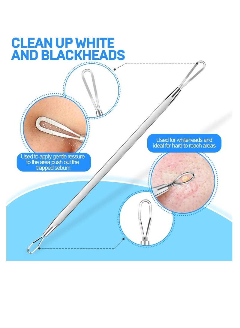 Teenitor Pimple Extractor Acne Treatment Tool Surgical Grade Blackhead Comedone Removal 2-in-1 Popper Tool for Face Nose Blackhead Extractor Tool Silver