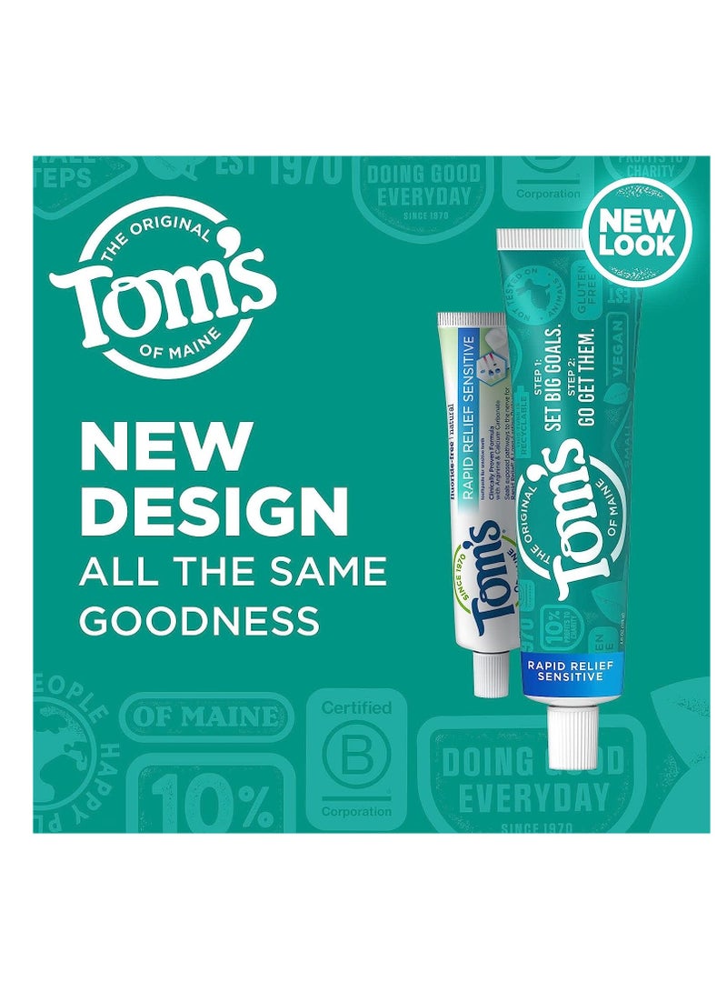 Tom's of Maine Fluoride-Free Rapid Relief Sensitive Toothpaste, Fresh Mint, 4 oz. 3-Pack (Packaging May Vary)