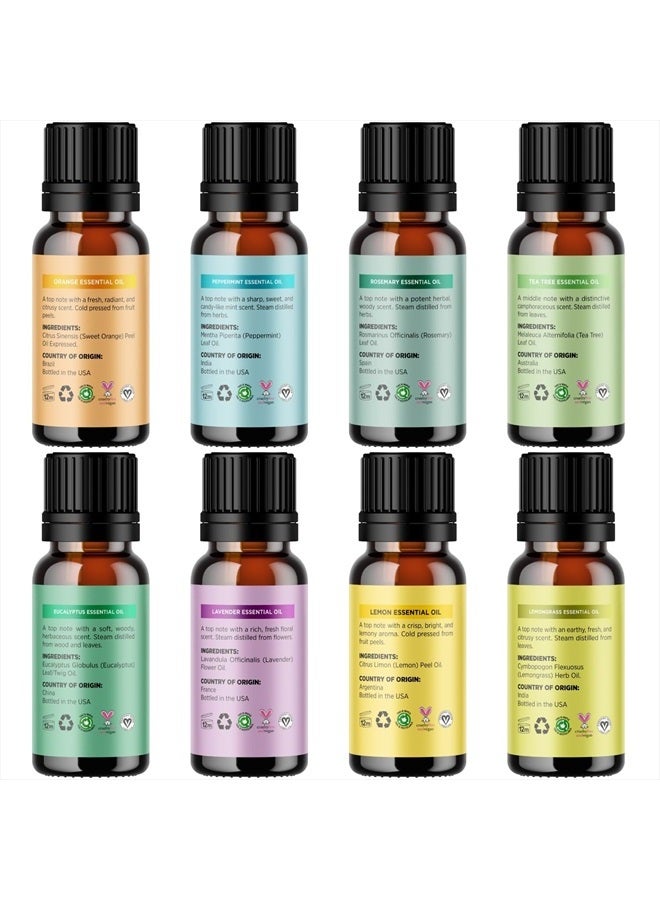 Pure Essential Oil Set for Diffuser - Aromatherapy Essential Oils for Diffusers for Home Travel and Self Care with High Grade Essential Oils for Hair Skin and Nails - Oil Diffuser Essential Oils Set