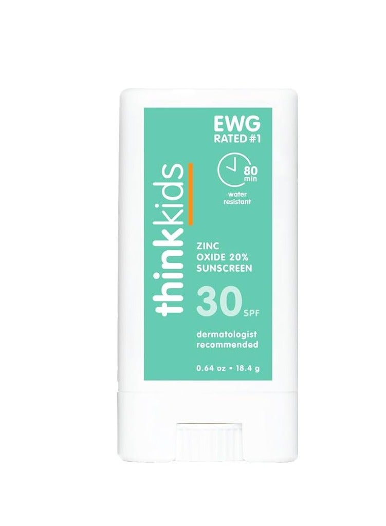 Thinksport Kids SPF 30 Mineral Sunscreen Stick, 0.64 Oz, Safe, Natural, Water Resistant Reef Safe Sunscreen for Children, Broad Spectrum UVA/UVB Sun Screen, Travel Stick for Sun Protection