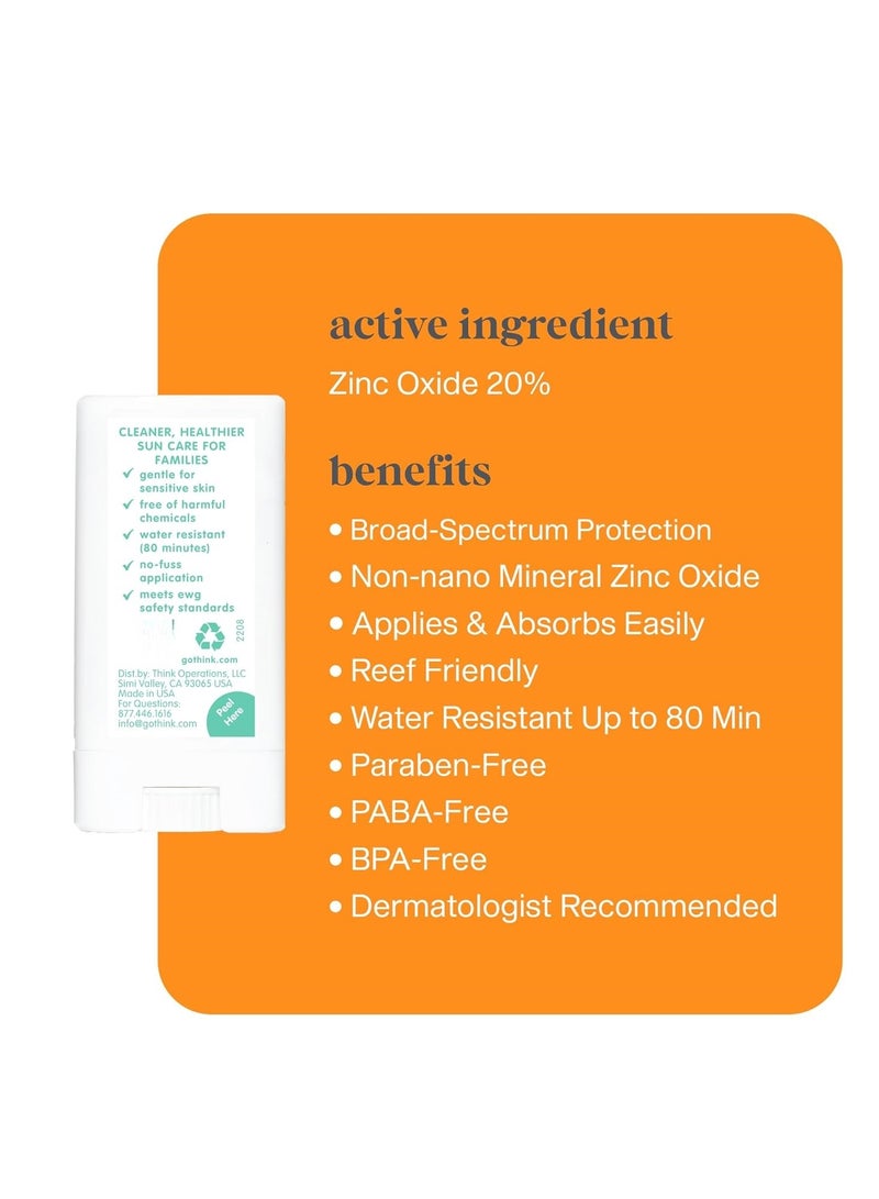 Thinksport Kids SPF 30 Mineral Sunscreen Stick, 0.64 Oz, Safe, Natural, Water Resistant Reef Safe Sunscreen for Children, Broad Spectrum UVA/UVB Sun Screen, Travel Stick for Sun Protection