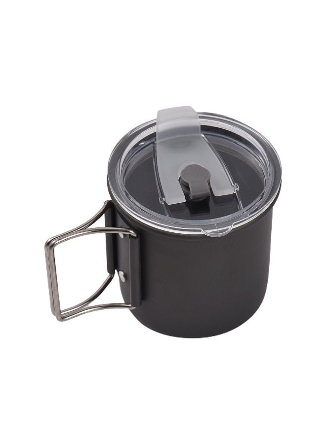 Outdoor 300ml Camping Hard Anodized Aluminum Water Cup with Folding Handle and Lid for Outdoor Camping Hiking