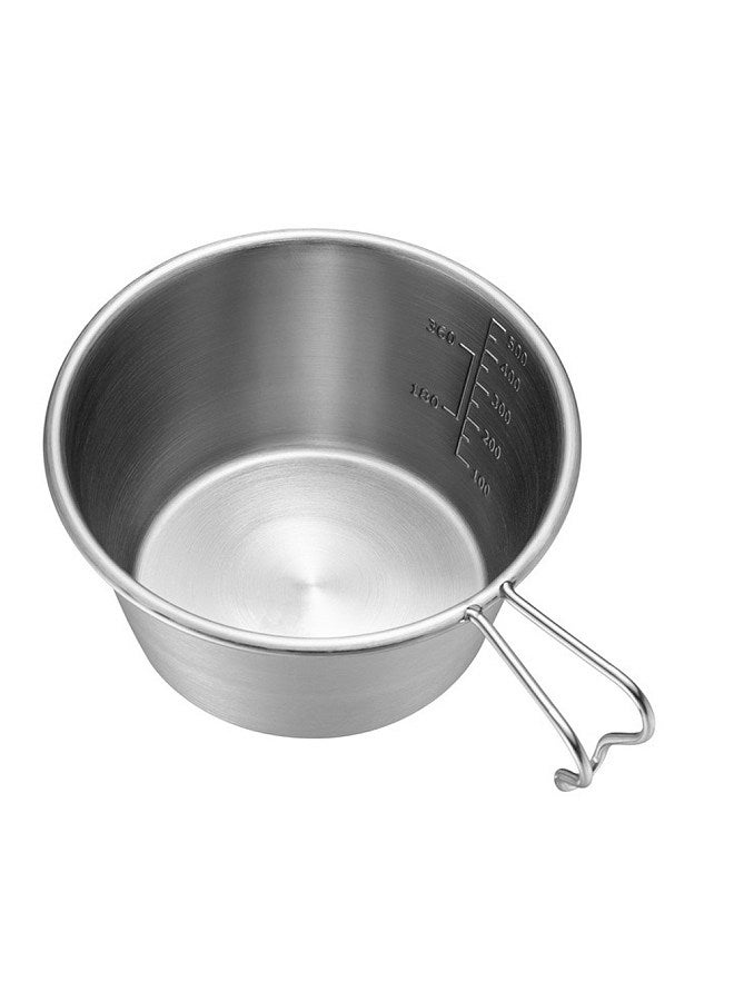 Outdoor Stainless Steel Bowl Camping Cup Portable Tableware Wide Mouth Pot 500ml with Handle for Outdoor Camping Picnic Hiking Backpacking