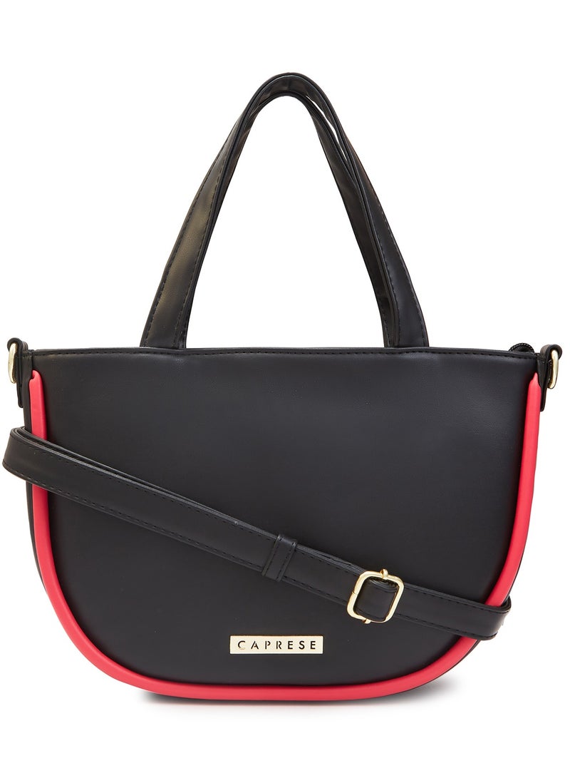 Caprese Gracie Solid Black Faux Leather Medium Satchel Bag