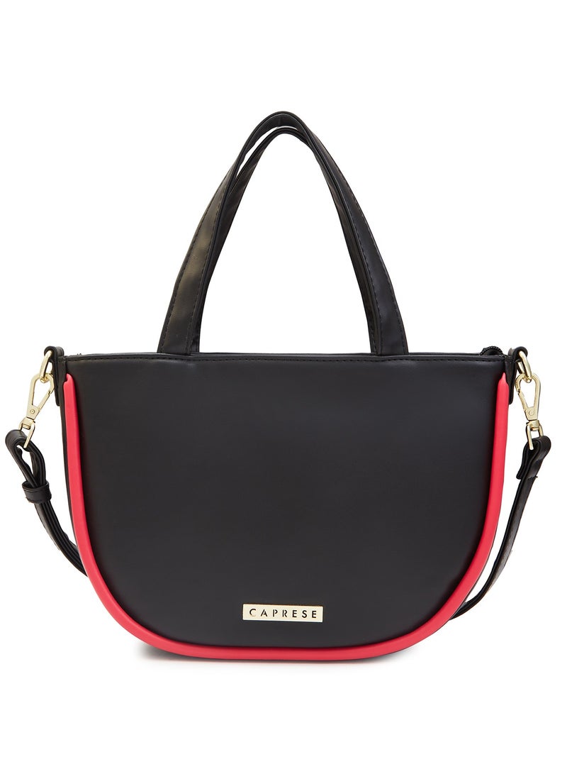 Caprese Gracie Solid Black Faux Leather Medium Satchel Bag