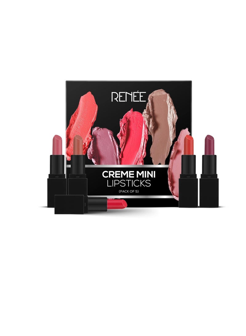 RENEE Crème Mini Lipstick Combo Pack of 5 1.65gm Each  Long Lasting Creamy Finish   Enriched With Jojoba Oil Keeps Lips Hydrated and Nourished  Travel Friendly