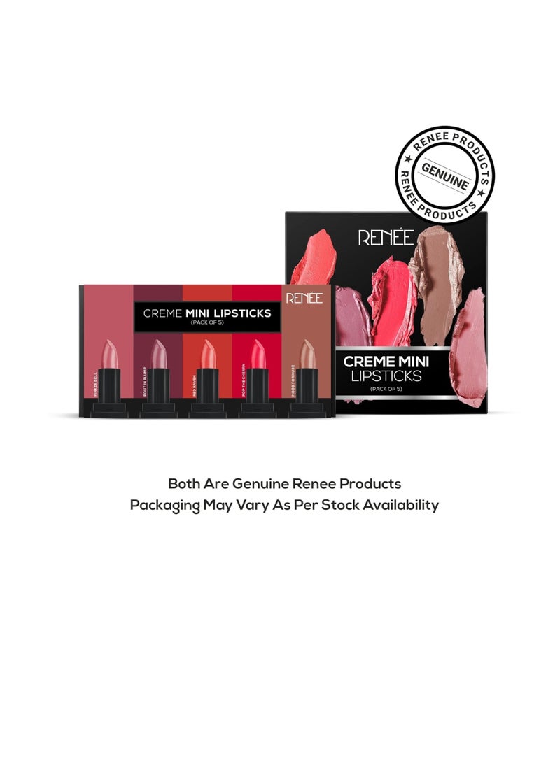 RENEE Crème Mini Lipstick Combo Pack of 5 1.65gm Each  Long Lasting Creamy Finish   Enriched With Jojoba Oil Keeps Lips Hydrated and Nourished  Travel Friendly