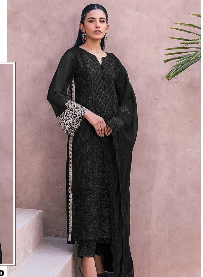 Bollywood Style Women Wear Georgette Semi Stitched Black Pakistani Dress