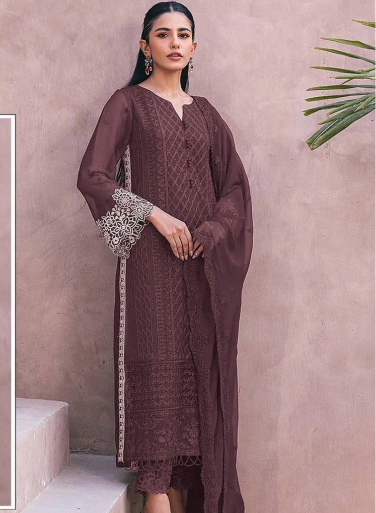 Wedding Women Wear Georgette Purple Semi Stitched Pakistani Dress