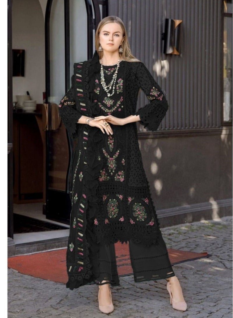 Women's Pakistani Style Eid Special Semi Stitched Black Dress