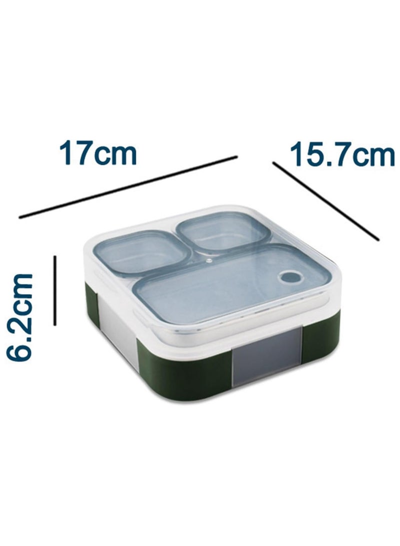 Stainless Steel Lunch Box for Kid School,Insulated Bento Lunch Box with Tableware & Bag,720ML 3 Compartment Divided Lunch Containers with Lids,Leakproof | BFA Free | Dishwasher Safe (Green)