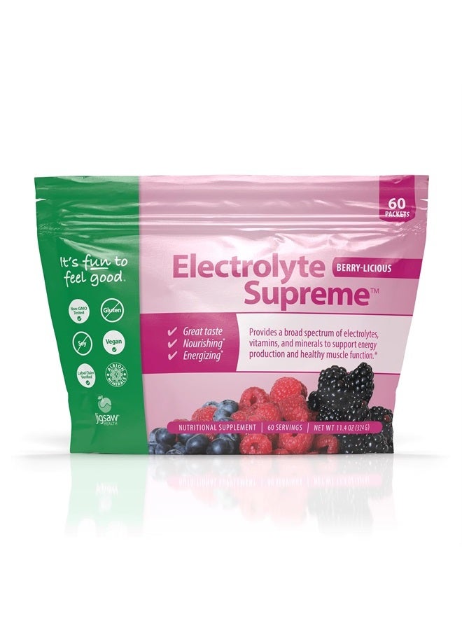 Electrolyte Supreme - Broad Spectrum of Electrolytes + Trace Minerals - 60 Servings (60 Servings Packets, Berry)