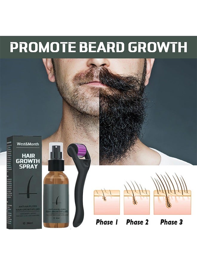 Hair Growth Spray-Beard Growth And Hair Regrowth Spray 30 ML With MicroNeedle Roller