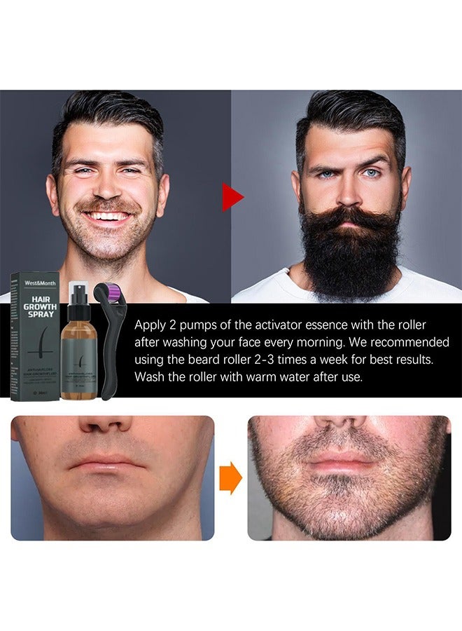 Hair Growth Spray-Beard Growth And Hair Regrowth Spray 30 ML With MicroNeedle Roller