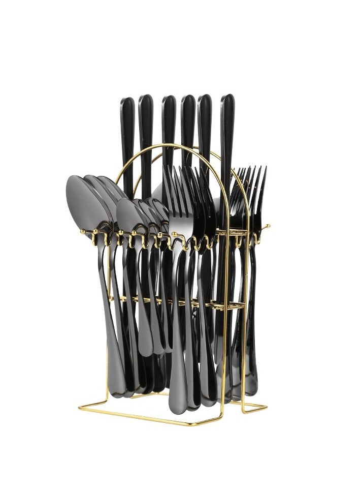 24-Piece Stainless Steel Tableware Set Knife Fork Spoon Set With Storage Rack Housewarming Gift Birthday Gift