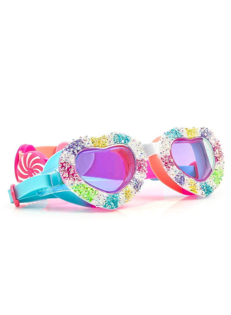 I Luv Candy Sweethearts Swim Goggles for Kids - Ages 5+ - Anti Fog, NoBling2o  Leak, Non Slip, UV Protection - Hard Travel Case - Lead and Latex Free